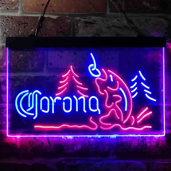 Corona Lake Trout Fishing Dual LED Neon Light Sign